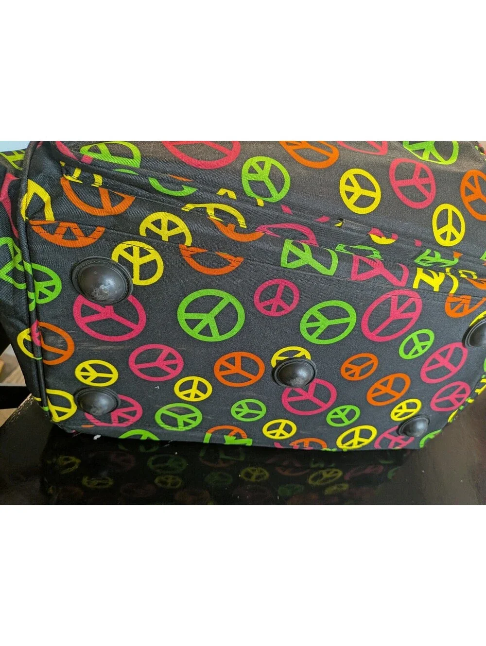 Rainbow Peace Sign Duffel Bag Black Multicolor Gym Travel Weekender Bag
